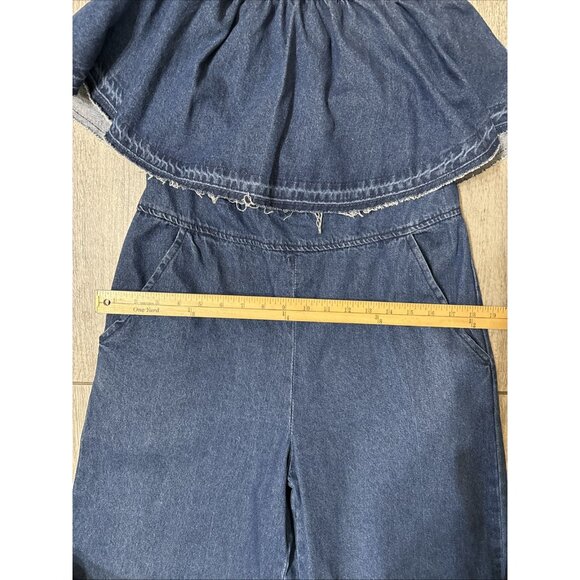 Anthropologie JOA Los Angeles Denim Strapless Jumpsuit With Frayed Hemline Med - Picture 5 of 9